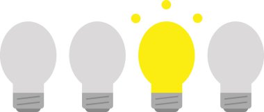 Üç gri ve bir sarı ışık Ampüller