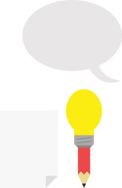 Kağıt ve konuşma bubbl ile ampul ucu ile kırmızı kalem