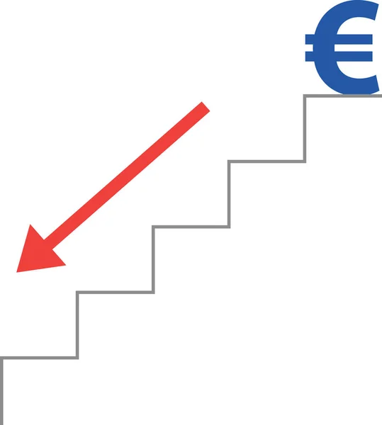 Escadas com euro e seta se movendo para baixo — Vetor de Stock