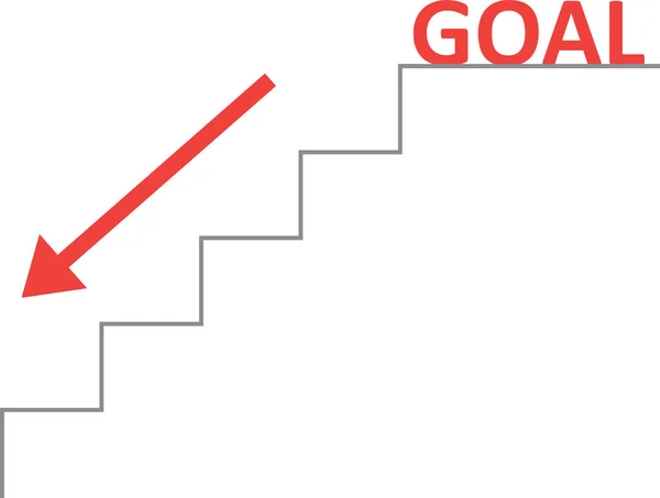 赤い目的と下向きベクトル階段 — ストックベクタ