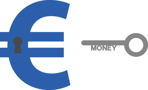 Euro met sleutelgat en geld sleutel — Stockvector