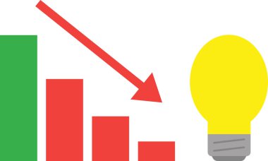 Çubuk grafik vektör ampul ve aşağı ok