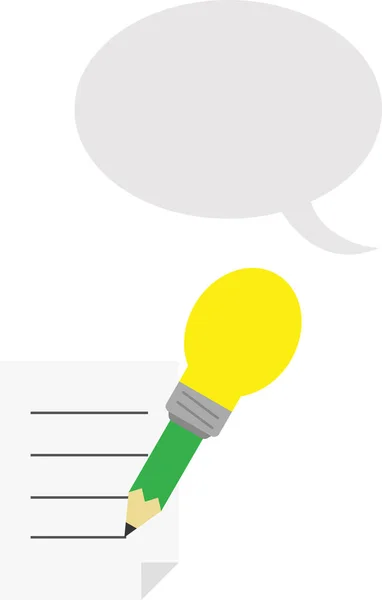 Groene potlood met gloeilamp tip met gelinieerd papier en spraak — Stockvector