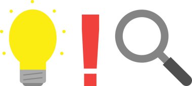 Ampul ünlem işareti ve Büyüteç ile