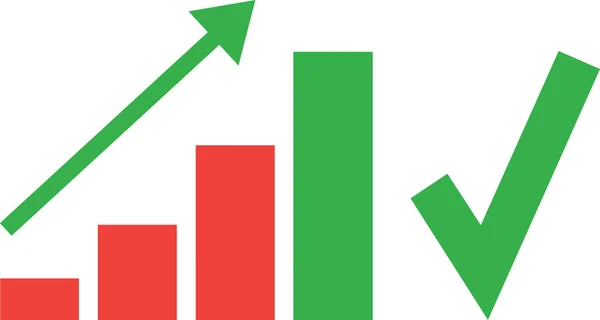 Vector gráfico de barras con marca de verificación y flecha hacia arriba — Vector de stock