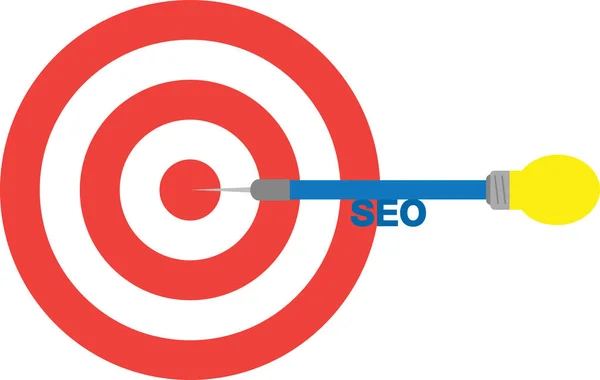 Bullseye com dardo com lâmpada e texto seo . —  Vetores de Stock