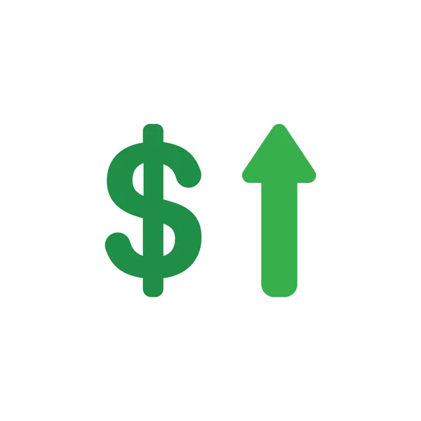 Concept vectoriel de dollar avec flèche vers le haut icône sur blanc avec plat d — Image vectorielle