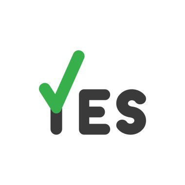 Evet metin onay işareti ICO ile düz tasarım stil vektör kavramı