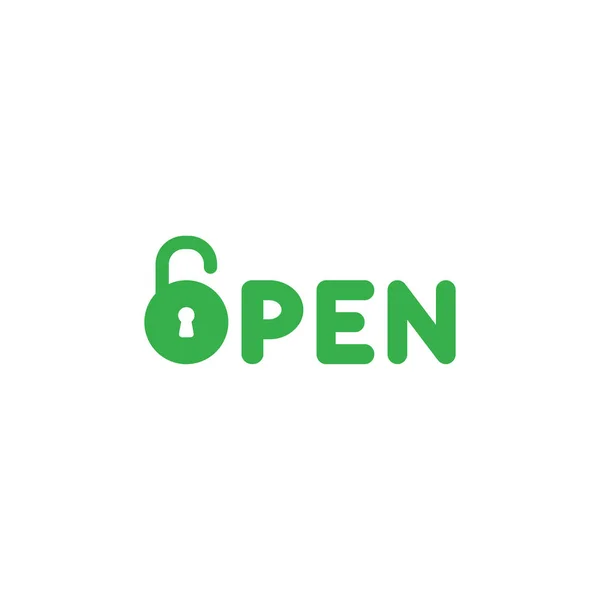 Diseño plano estilo vector concepto de texto abierto verde con candado — Archivo Imágenes Vectoriales
