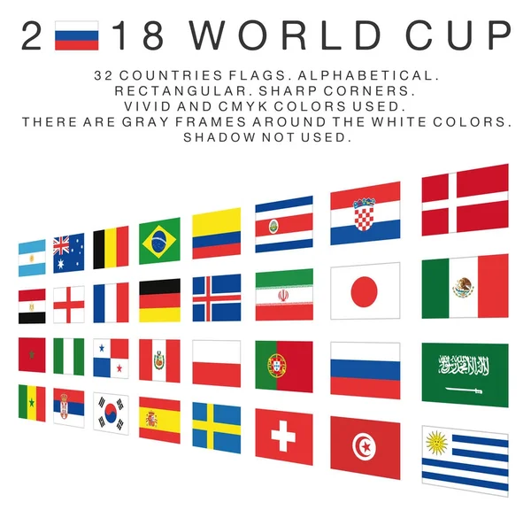 Drapeaux rectangulaires des pays de la Coupe du monde 2018 — Image vectorielle