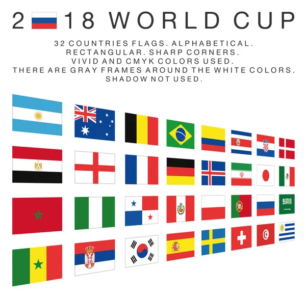 Obdélníkové vlajky 2018 země mistrovství světa ve fotbale — Stockový vektor