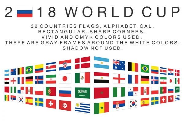 Bandeiras retangulares dos países da Copa do Mundo de 2018 — Vetor de Stock