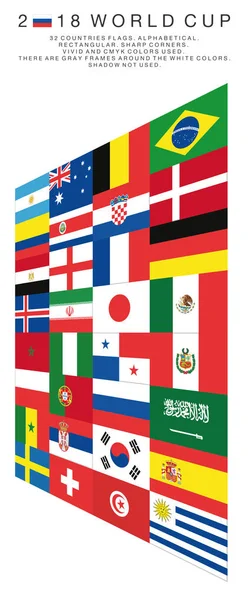 Bandeiras retangulares dos países da Copa do Mundo de 2018 — Vetor de Stock