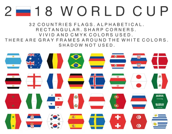 Banderas rectangulares de los países de la Copa del Mundo 2018 — Archivo Imágenes Vectoriales