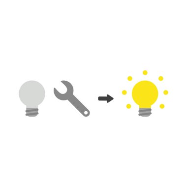 Gri ampul somun anahtarı ve l ile düz tasarım vektör