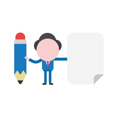 Vektör çizim işadamı karakter holding kalem ve bla