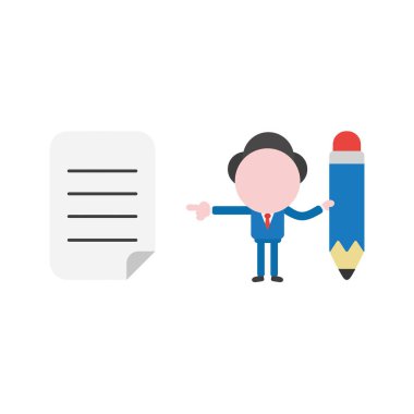 Vektör çizim işadamı karakter holding kalem ve POI