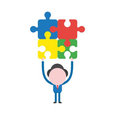 İllüstrasyon iş adamı karakter holding dört bulmaca pi vektör