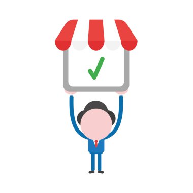 Vektör çizim işadamı karakter Dükkanı dükkanını holding 