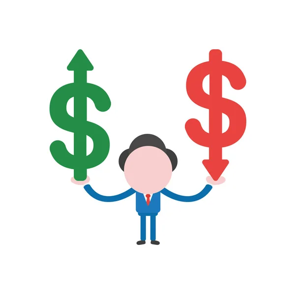 Ilustración vectorial personaje de hombre de negocios con símbolos de dólar — Vector de stock
