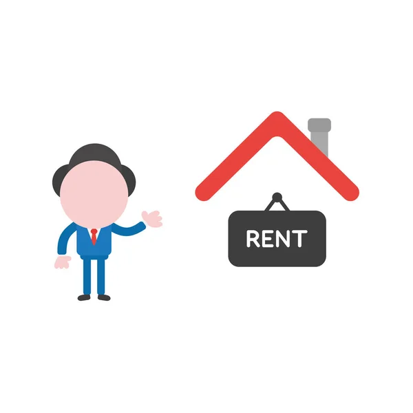 Vector illustration businessman character with house and rent wr — Stock Vector