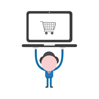 Vektör çizim işadamı karakter dizüstü bilgisayar comp kadar holding