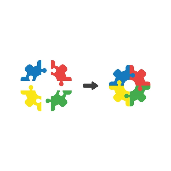 Concetto icona vettoriale di pezzi puzzle a forma di ingranaggio collegare — Vettoriale Stock