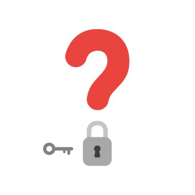 Vektör simge soru işareti ile kapalı asma kilit ve anahtar kavramı