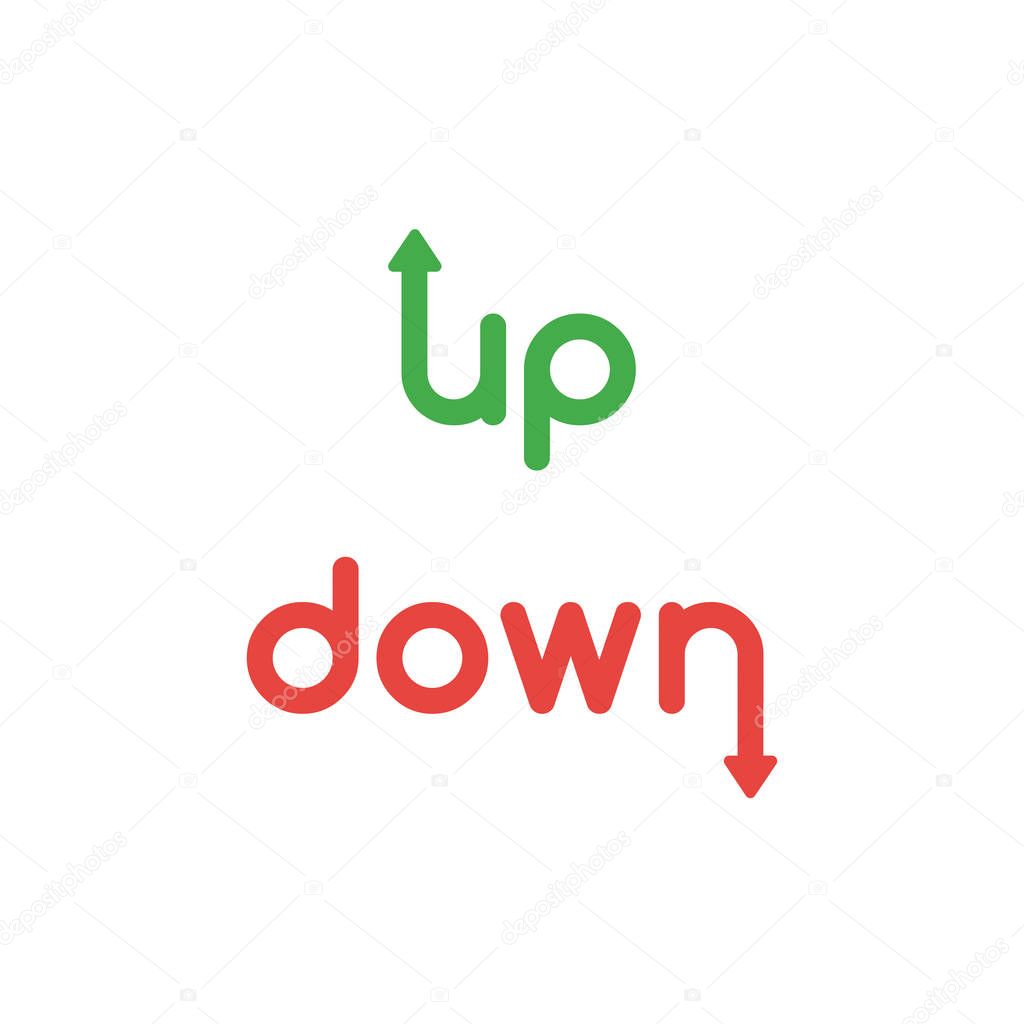 Vector icon concept of up and down words with arrows, moving up 