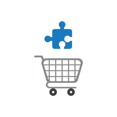 Alışveriş sepeti içinde bulmaca yapboz parçası vektör simge kavramı