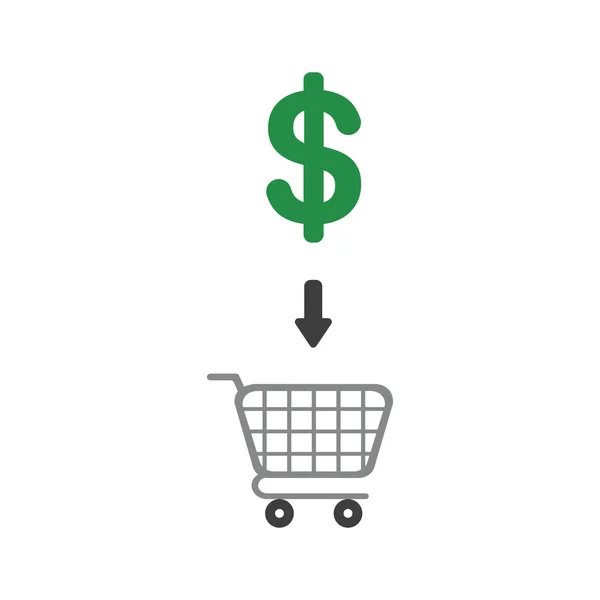 Vector icon concept of dollar symbol showing shopping cart — Stock Vector