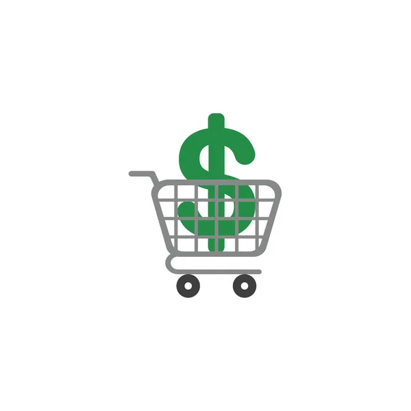 Vector icon concept of dollar symbol inside shopping cart — Stock Vector