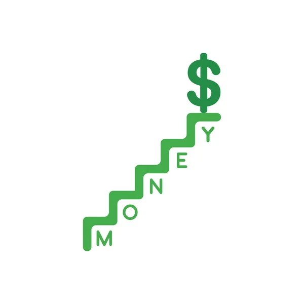Vektorové ikony pojmu peníze slovo schody a dolar v horní části — Stockový vektor