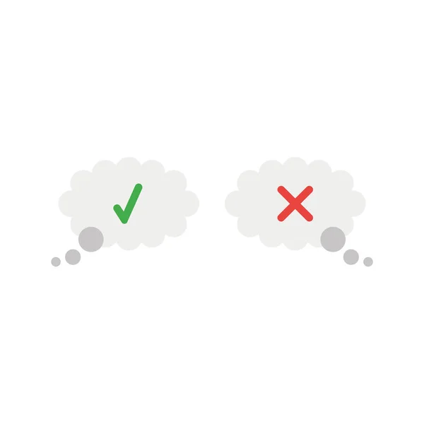 Concepto de icono vectorial de burbujas thougt con marca de verificación y marca x — Archivo Imágenes Vectoriales