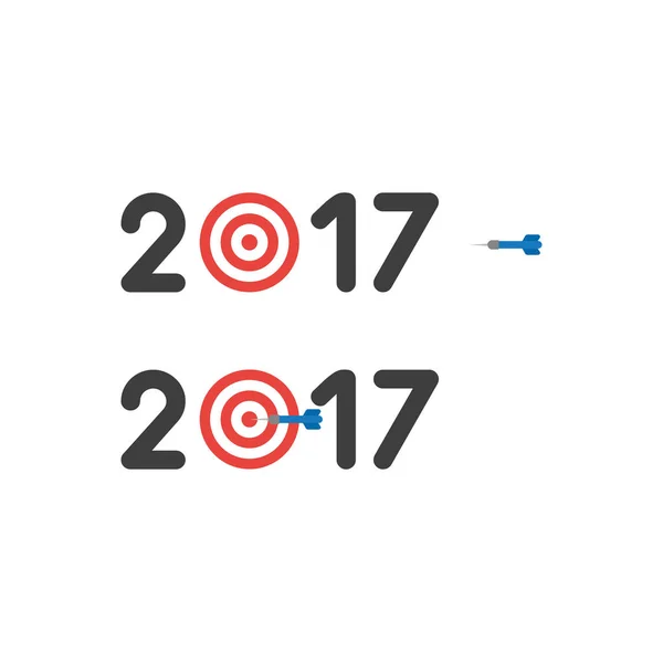 Concepto de icono vectorial del año 2017 con diana y dardo en t — Vector de stock