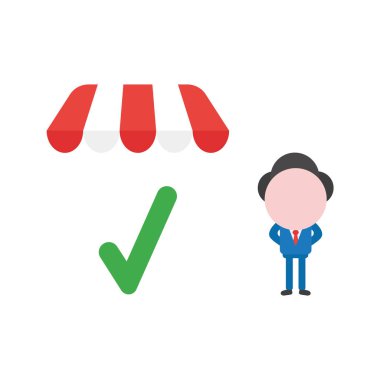 Vektör çizim işadamı onay işaretiyle Dükkanı altında depolamak