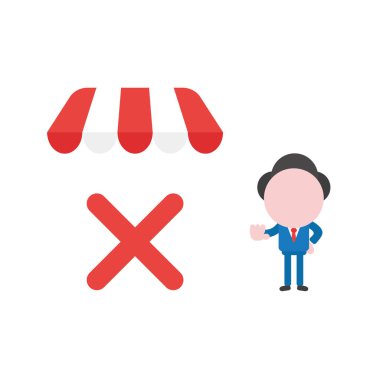 Vektör illüstrasyon iş adamı ile x işareti hemen altında dükkan mağaza kılçık