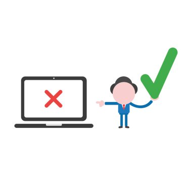 Onay işareti simgesini ve poin tutan vektör illüstrasyon iş adamı