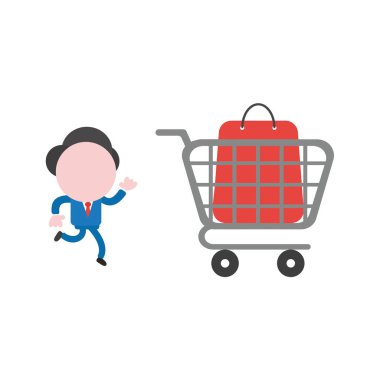 Vektör çizim işadamı ile alışveriş çantası içinde çalışan