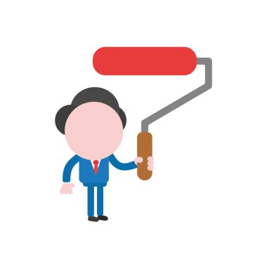 Kırmızı boya fırça rulo tutan vektör illüstrasyon iş adamı