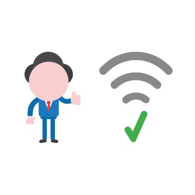 Vektör çizim işadamı kablosuz wifi simgesiyle, onay