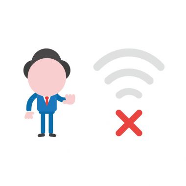 Vektör çizim işadamı kablosuz wifi sembolü ve x ile 