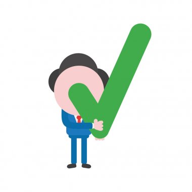 Onay işareti tutarak vektör illüstrasyon iş adamı