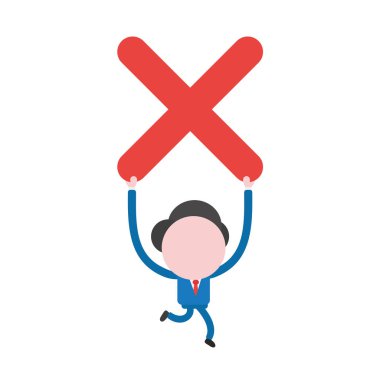 Vektör çizim işadamı çalışan ve yukarı tutarak x işareti