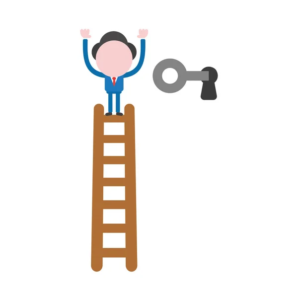 Vektoros illusztráció üzletember mászni fa létra tetejére egy — Stock Vector