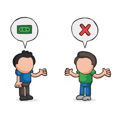 Vektör çizilmiş karikatür adamın başka bir adama para isteyen bir