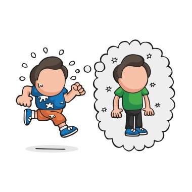 Adam çalışan vektör çizilmiş karikatür weig kaybetmekten rüya