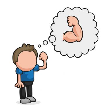 Adam ayakta müzk olmayı hayal vektör çizilmiş karikatür