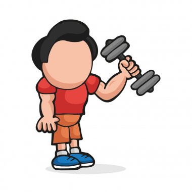 Adam ayakta kaldırma dumbbell vektör çizilmiş karikatür