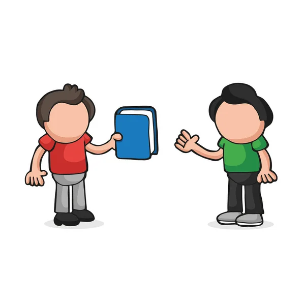Διάνυσμα χέρι-που καρτούν του ανθρώπου δίνοντας το βιβλίο για τον άλλο άνθρωπο — Διανυσματικό Αρχείο
